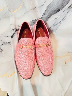 Glitter Pink Slip-On Loafers with Gold Bit Hardware PERFECT FOR PROM